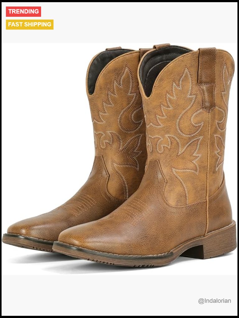 Men's Square Toe Chunky Heel Western Boots With Retro Embroidery Pull On Mid